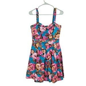 Beach Bash By Art & Tatyana Dress Floral Pinup Rockabilly Fit & Flare Size S